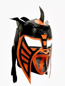 HYSTERIA (pro-fit) Lucha Libre Wrestling Mask Halloween Costume - Black/Orange - Picture 1 of 3