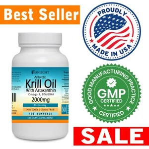 Antarctic Krill Oil 2000 mg 120 Softgels - Omega-3 EPA, DHA, with Astaxanthin - Picture 1 of 3
