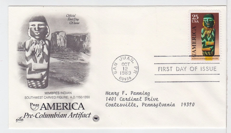 TurtlesTradingPost- Pre-Columbian Artifact 1989 #2426 FDC- Artcraft Variety - Image 1 of 1