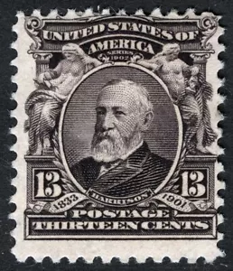US Sc 308 Purple Black 13¢ 1902 S.12 DLWm Original Gum Hinged - Bild 1 von 1