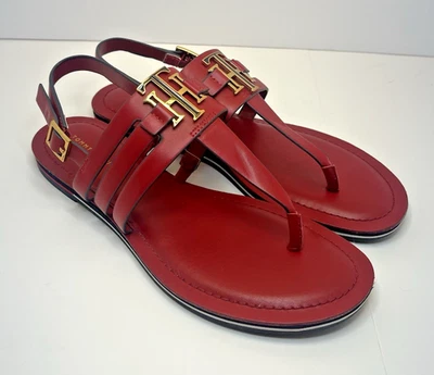 Sandalias de tanga Tommy Hilfiger TWSHERLIE para mujer 8,5 M rojas con cierre de metal y emblema Foto 1 de 4