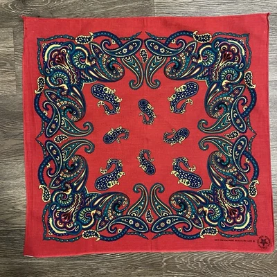 Bandana Grande Vintage Paisley Rojo Verde Azul Años 80 90 Algodón Occidental Hecha en EE. UU. Foto 1 de 4