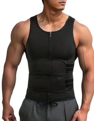 Mens Neoprene Slim-fit Workout Tank Top with Dual Adjustable Waist Straps - Image 1 of 4