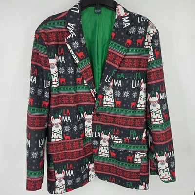 Chaqueta Blazer Para Hombres XL Fea Navidad Llama Fair Isle Ilumina Fiesta de Vacaciones Foto 1 de 4