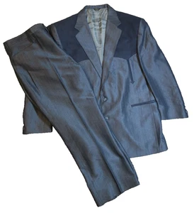 Pagano West 2 Piece Gray Black Western Shiny Sharkskin Rockabilly Suit 48R 42X29 - Picture 1 of 14