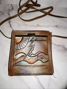 Vintage Anuscka Schultertasche Geldbörse Tasche Leder Handarbeit - Bild 1 von 6