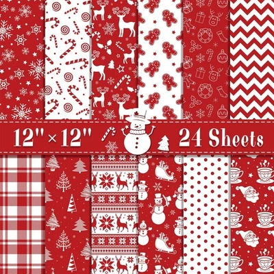 24 hojas de papel para álbum de recortes de Navidad 12"" × doble cara a cuadros rojos,  Foto 1 de 4