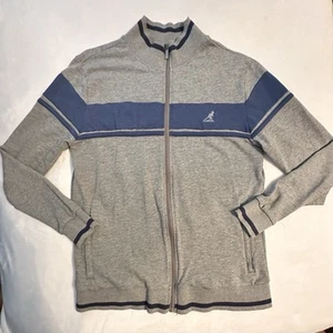 Maglione Kangol Born British finto collo uomo L grigio blu full zip righe canguro - Foto 1 di 8