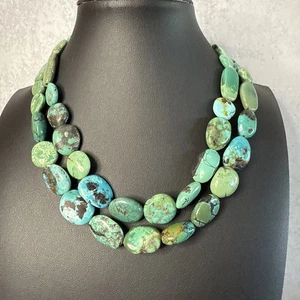 Turquoise Beaded Double Strand Chunky Necklace 16” W/extender - Picture 1 of 9