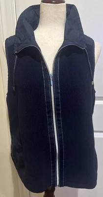 Chaleco Weekends By Chico’s Talla 2 Azul Marino Completo Plateado Bolsillos con Cremallera Tejido Cordón Foto 1 de 4