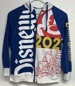 Walt Disney World 2021 Hoodie Mens Size Large Blue White Full Zip Hand Pockets - Picture 1 of 10