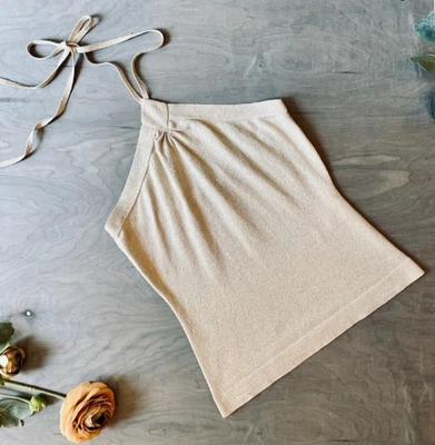 Винтажный 80-х Express металлический вязаный с бретелью через шею верхний золотой тон Cami Майка свитер S бежевый - Изображение 1 из 4