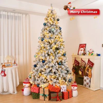 6Ft/8Ft LED Christmas Tree Bushy Snow Xmas Tree 100-200 Warm Light with Control - Image 1 of 4