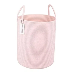 Cotton Rope Laundry Basket Hamper for Girls Kids Baby Nursery Regular pink - Picture 1 of 7