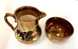 De colección - WADE Floral Cobre Lustre Pequeño CREMA/JARRA Y AZUCARERO - Imagen 1 de 6
