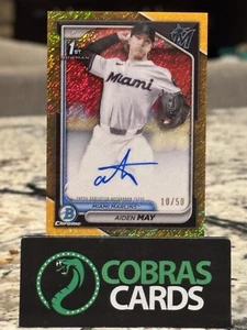 Bowman Draft 2024 Chrome 1er AUTO Aiden May, Miami Marlins Gold Shimmer /50 - Photo 1/2