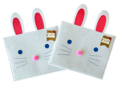 2 Easter Spring Bunny Pouch Pocket White Felt Pink Nose Horizon Group 10x8" New - Image 1 of 4