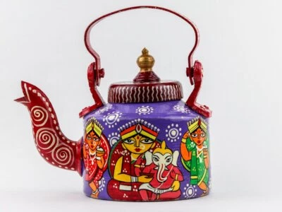 Aluminum Ganesha Hand Painted Kettle Dual Look Tea Home Decor Multicolor Rare - Image 1 of 2