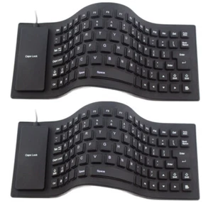 US 1-2 Pc Waterproof Silicone Keyboard Foldable Flexible USB Dustproof Full Size - Picture 1 of 20