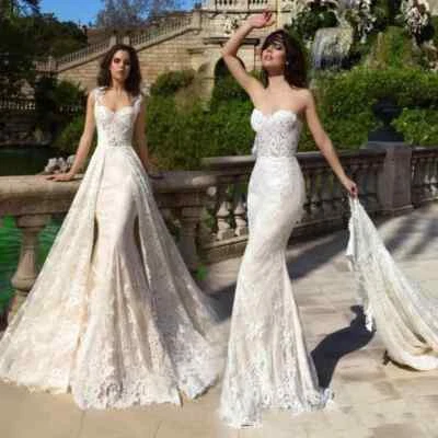 Off Shoulder Wedding Dresses Lace Applique  Bridal Gowns With Detachable Train - Image 1 of 4