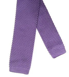 Square end slim tie PURPLE PLUM knitted traditional knit Satin neckband NEW bc - Picture 1 of 2