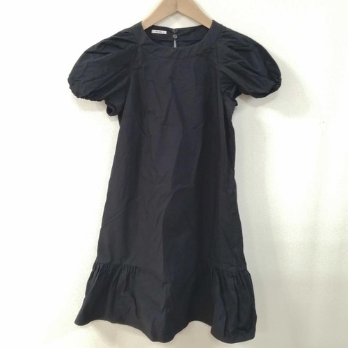 MIU MIU MIUMIU Abito corto manica a sbuffo con orlo a volant blu scuro donna taglia 40