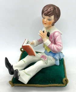 Vintage Boy with Book Figurine on Velvet Pillow Pin Cushion ARDALT Lenwile - Picture 1 of 10