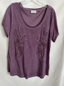 Top de manga corta con diseño abstracto de tela elevada Soft Surroundings púrpura talla 1X - Imagen 1 de 8