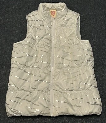 Faded Glory Kids 7-8 Medium Puffer Jacket Vest-Full Zip White Silver Stripes - Image 1 of 4
