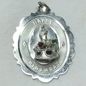 Vintage 1972 Sterling Damen Anhänger Happy Birthday Strass graviert von T.C - Bild 1 von 8