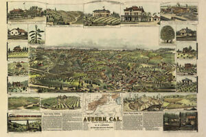 361849 Auburn California 1887 Gold Rush Map Bird Eye View Print Poster