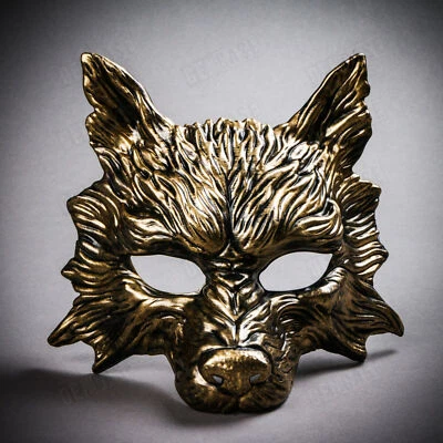 Wild Wolf Animal Full Face Masquerad Halloween Party Men Women Mask Black Gold - Image 1 of 3