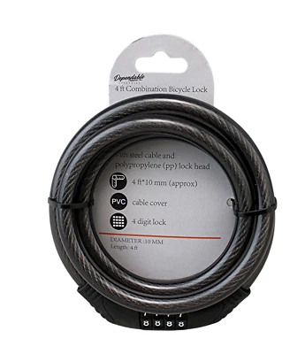 4ft Bike Lock Cable with Resettable Combo – 10mm Steel Security Cable - Image 1 of 4