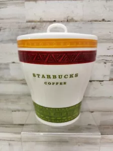 Starbucks 2005 Cookie Jar Coffee Canister Ceramic Red Green Gold 7” - Picture 1 of 7
