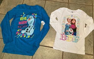 Disney Frozen Olfa Blue Graphic I Give Warm Hug Top 14/16 or White BFF Top 7/8 - Picture 1 of 6