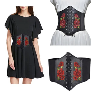 Womens Gothic Wide Corset Belt Waistband Dress Belts Lace Up Waist Belt Cincher - Picture 1 of 13