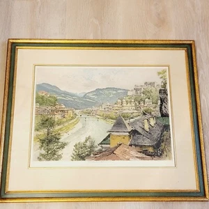 Robert Kasimir Pencil-Signed Hand-Colored Etching “Salzburg Austria” Framed - Picture 1 of 22