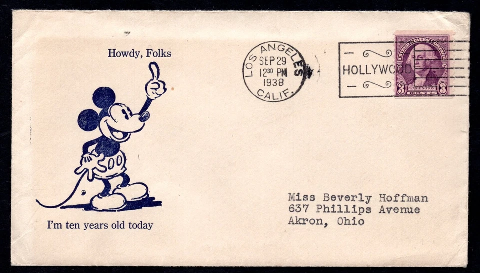 US 1938 EARLY DISNEY'S MICKY MOUSE CACHET SENT FROM HOLLYWOOD P.O. - Image 1 of 3