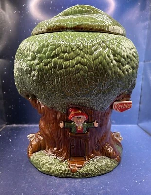 Vtg 1980s KEEBLER Ernie ELF in Hollow Tree Ceramic Cookie Jar Retro Kitsch - Image 1 of 4