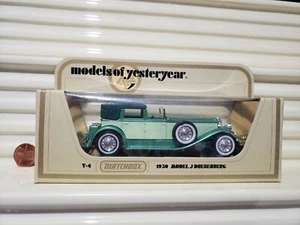 LESNEY MATCHBOX MODELS OF YESTERYEAR 1930 Y4 DUESENBERG LIME GREEN Rear Panel MB - Picture 1 of 10