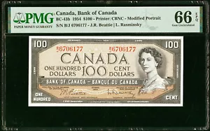 Canada $100 QEII 1954 Beattie-Rasminsky BC-43b Pick-82b GEM UNC PMG 66 EPQ - Picture 1 of 2