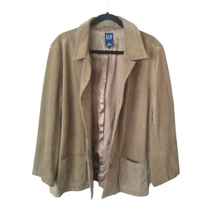 GAP Womens Brown Soft Calf Suede Blazer Coat Lined 3 Button Front Pockets US XL - Picture 1 of 12