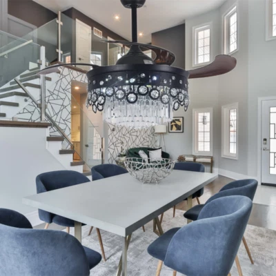 42"3 Color Change Chandelier LED Crystal Retractable Invisible Ceiling Fan Light - Image 1 of 4