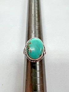 Carol Felley Sterling Silver Floral Design Turquoise Ring Size 8.5  [025DUW] - Picture 1 of 3