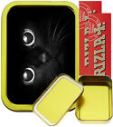 Cats Eyes 2oz Gold Tobacco Tin, Storage Tin, Gift Box with 2 x rizla Papers