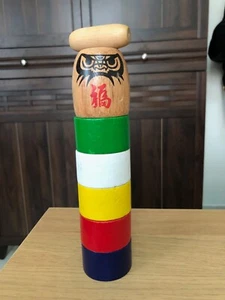 Muñeca Kokeshi de madera japonesa vintage Daruma Otoshi bloque torre de apilamiento juguete de juego - Imagen 1 de 1