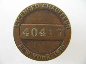 1912 New York Chauffeur's License Badge Pin - Picture 1 of 3
