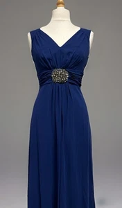 NEW Navy-Blue Formal Gown, Beaded Accent, Pleated Dress Size 2 - Picture 1 of 21