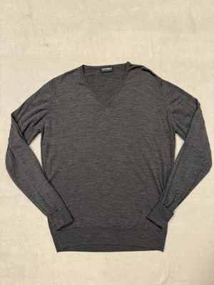 Suéter John Smedley Cuello en V 100% Lana Merino Gris Hecho Excelente Británico Para Hombres Grande Foto 1 de 4