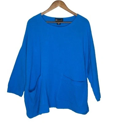 Jones New York Womens Gauzy Cotton Pullover Top 1X Royal Blue Coastal Beachy - Image 1 of 4